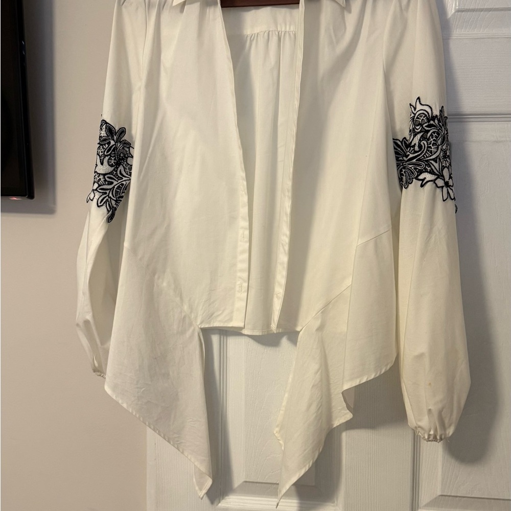 INC International Concepts White Asymmetrical Embellished Blouse
